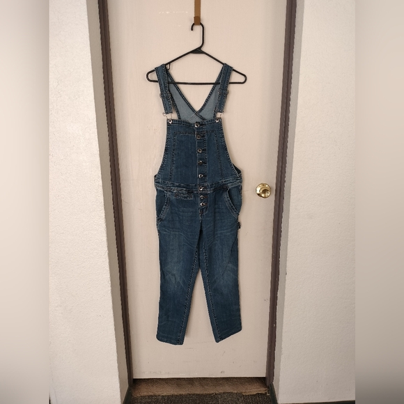 Free People Button Fly Denim Overalls Womens Size 25 - Picture 1 of 4